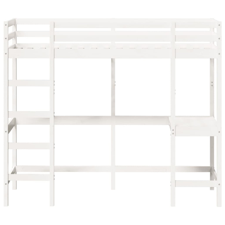 Hoogslaper met bureau massief grenenhout wit 80x200 cm