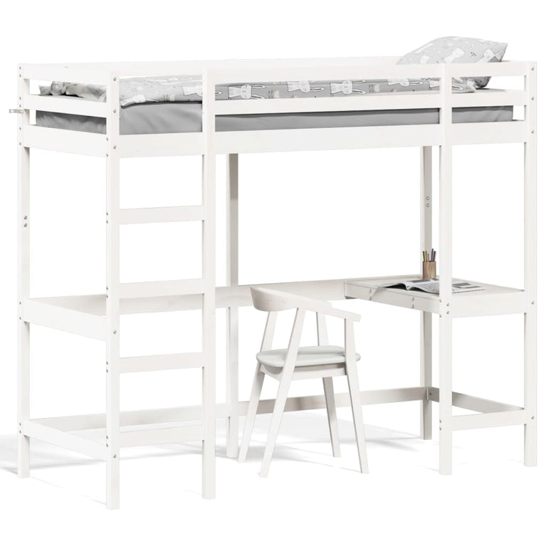 Hoogslaper met bureau massief grenenhout wit 80x200 cm