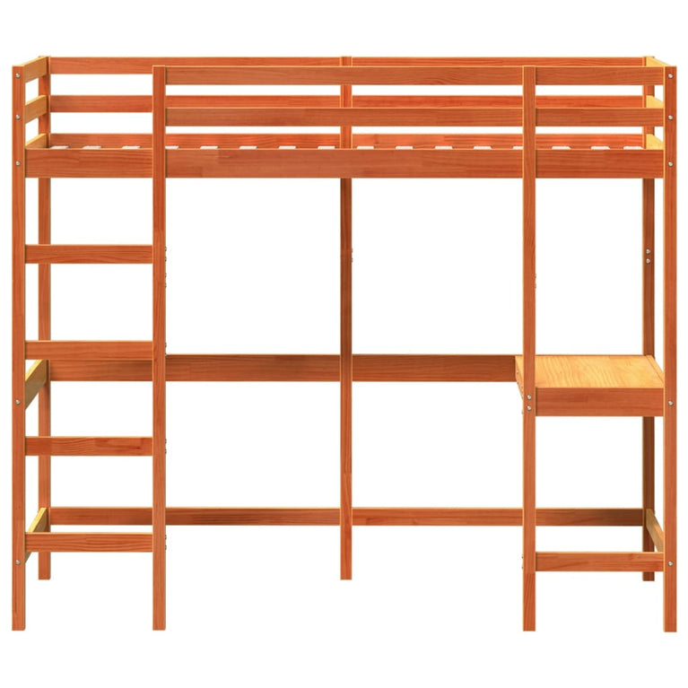 Hoogslaper met bureau massief grenenhout wasbruin 80x200 cm