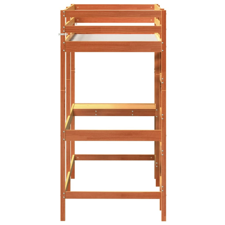 Hoogslaper met bureau massief grenenhout wasbruin 80x200 cm