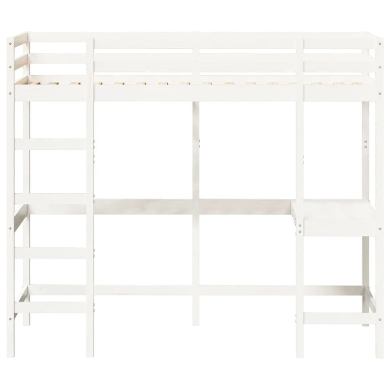 Hoogslaper met bureau massief grenenhout wit 90x190 cm