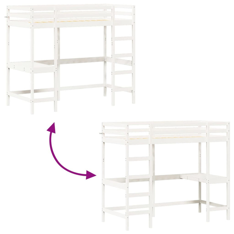 Hoogslaper met bureau massief grenenhout wit 90x190 cm