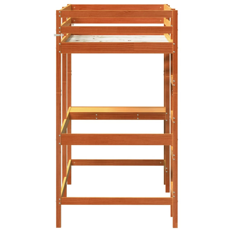 Hoogslaper met bureau massief grenenhout wasbruin 90x190 cm