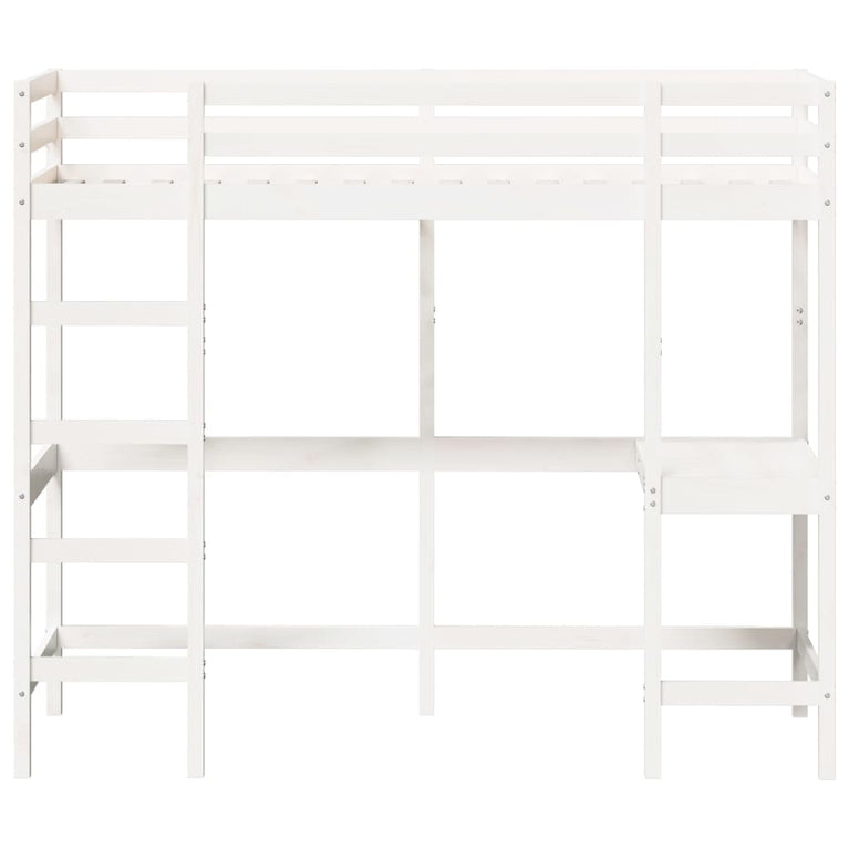 Hoogslaper met bureau massief grenenhout wit 75x190 cm