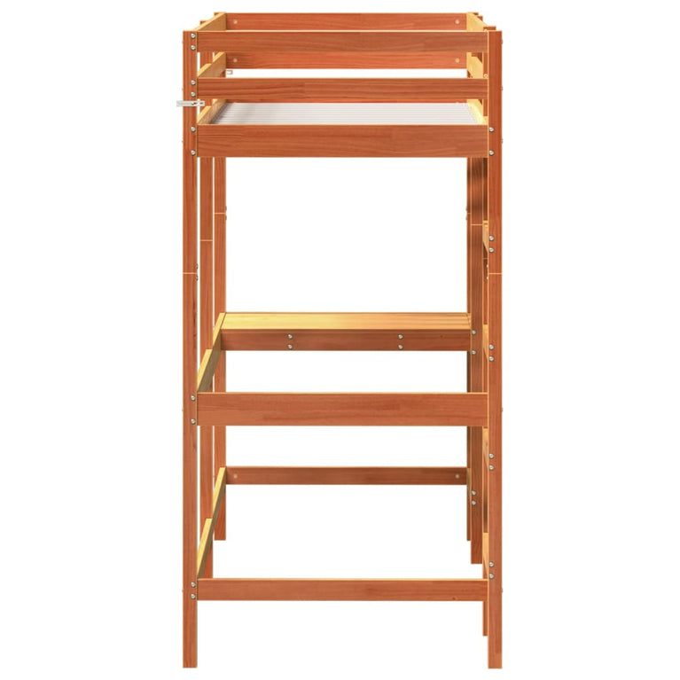 Hoogslaper met bureau massief grenenhout wasbruin 75x190 cm