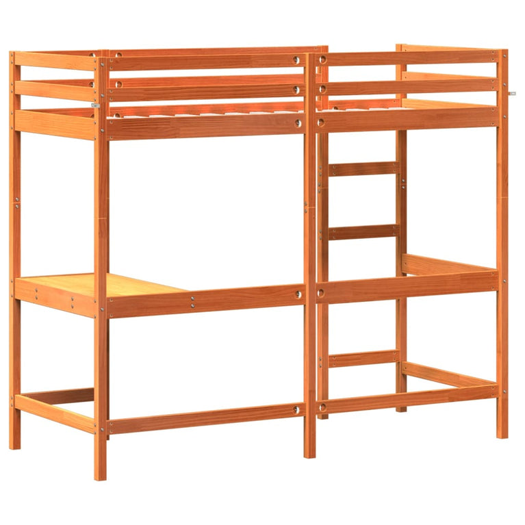 Hoogslaper met bureau massief grenenhout wasbruin 75x190 cm