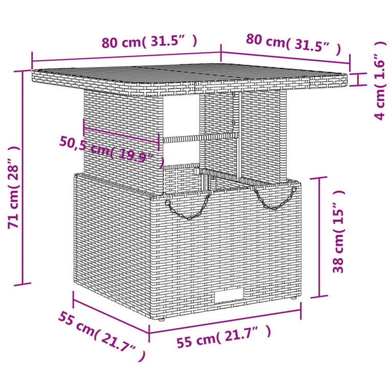 Tuintafel 80x80x71 cm poly rattan en acaciahout beige