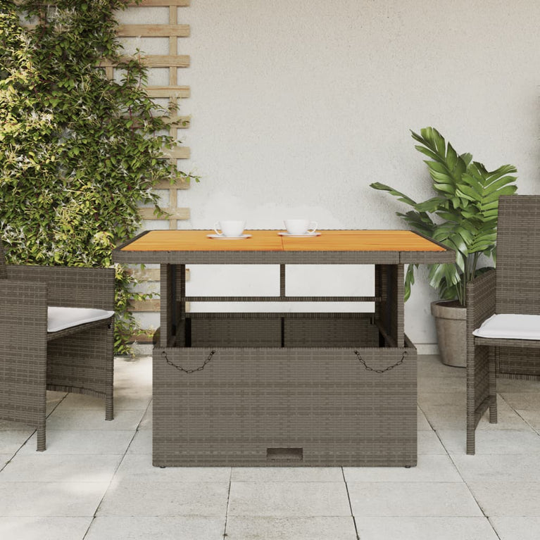 Tuintafel 110x110x71 cm poly rattan en acaciahout grijs