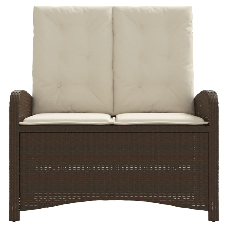 Tuinbankje verstelbaar met kussens poly rattan bruin