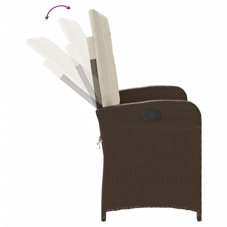 Tuinbankje verstelbaar met kussens poly rattan bruin