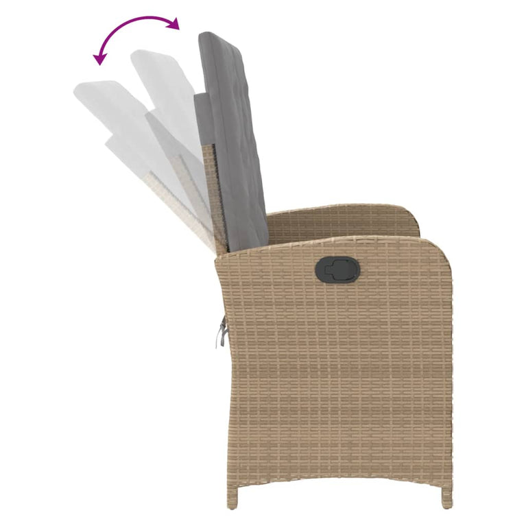 Tuinbankje verstelbaar met kussens poly rattan beige