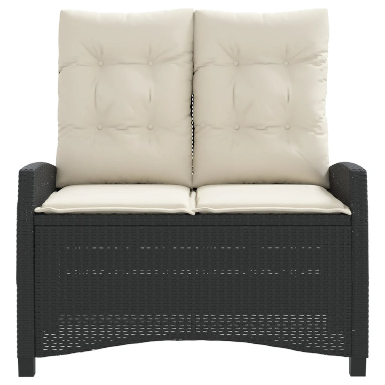 Tuinbankje verstelbaar met kussens poly rattan zwart