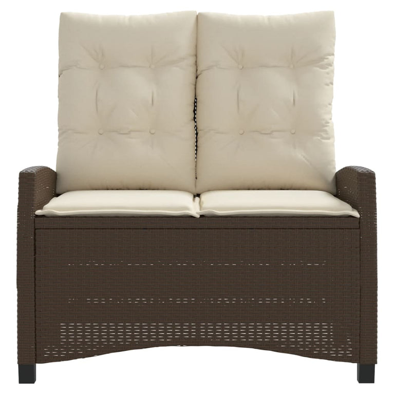 Tuinbankje verstelbaar met kussens poly rattan bruin