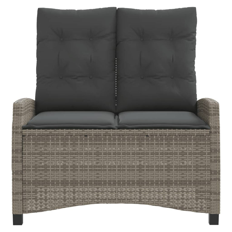 Tuinbankje verstelbaar met kussens poly rattan grijs