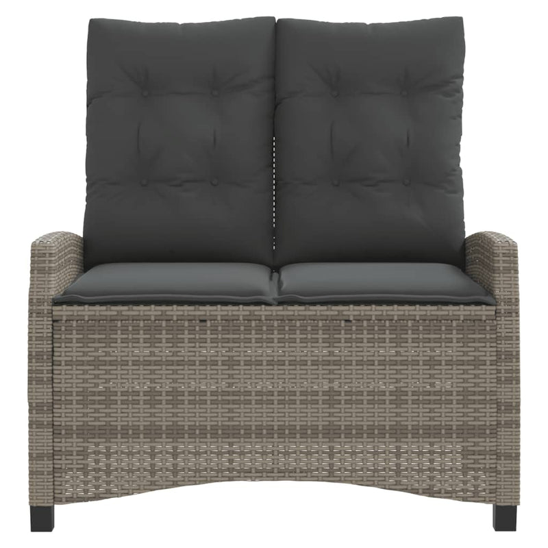 Tuinbankje verstelbaar met kussens poly rattan grijs