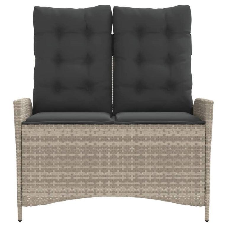 Tuinbankje verstelbaar met kussens poly rattan lichtgrijs