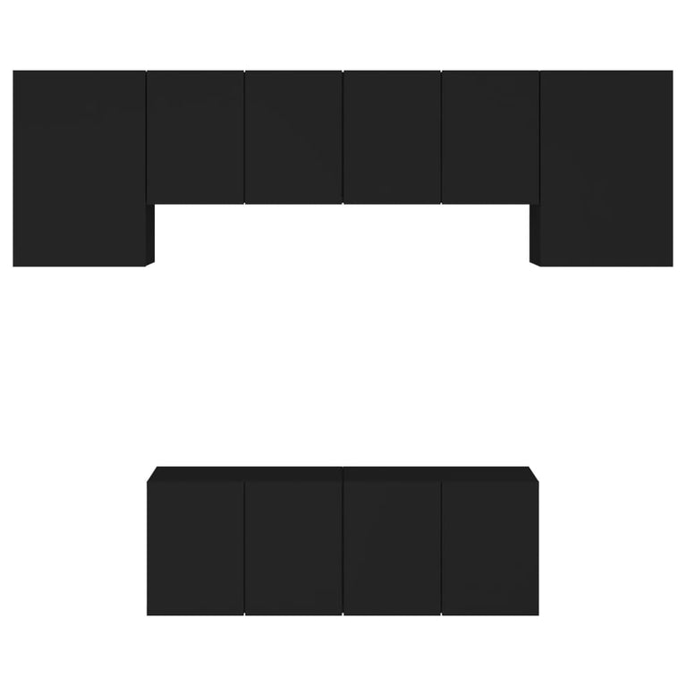 6-delige Tv-wandmeubelset bewerkt hout zwart