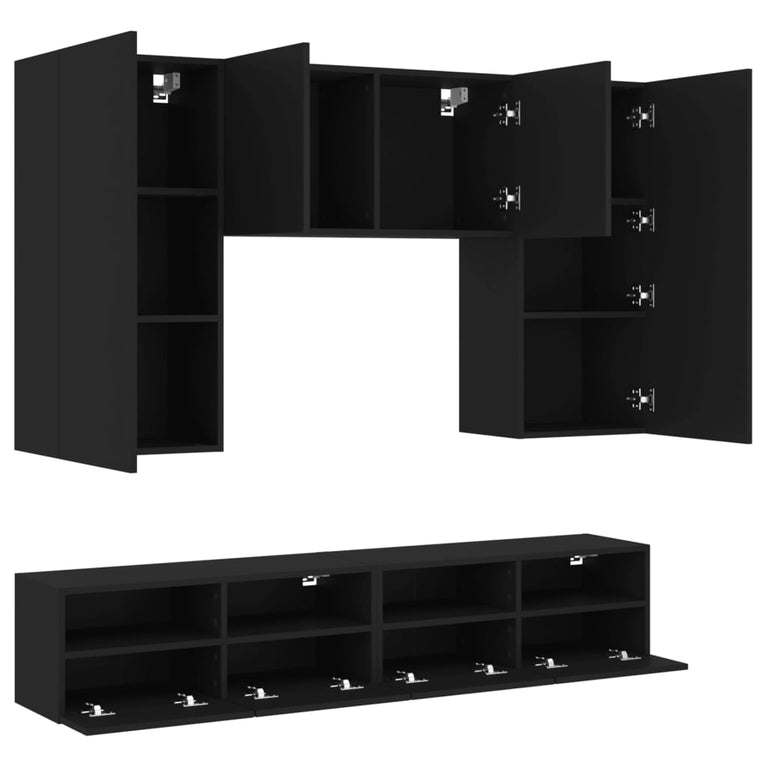 5-delige Tv-wandmeubelset bewerkt hout zwart