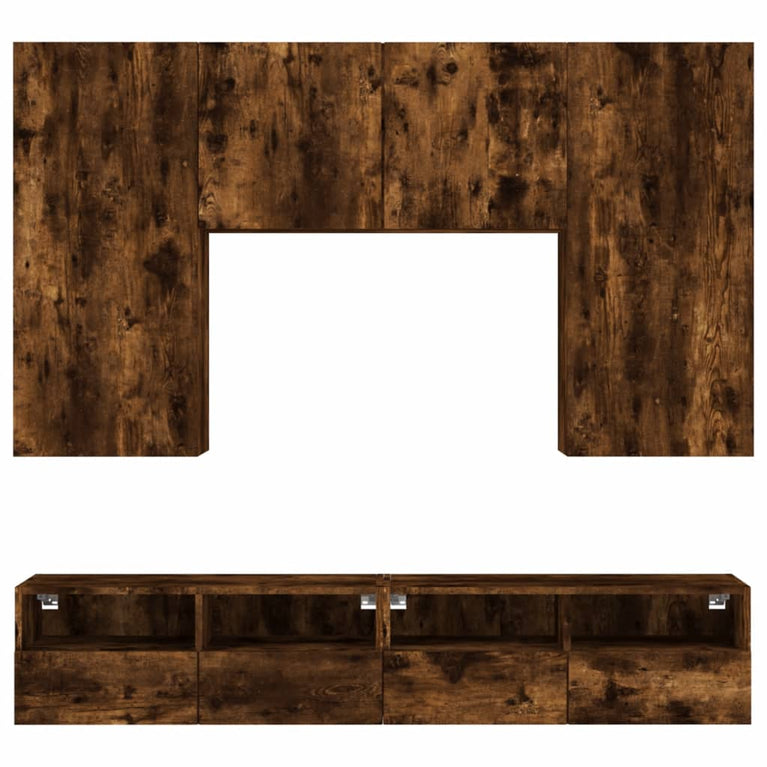 5-delige Tv-wandmeubelset bewerkt hout gerookt eikenkleurig