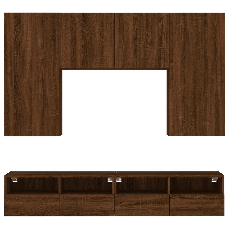 5-delige Tv-wandmeubelset bewerkt hout bruineikenkleurig