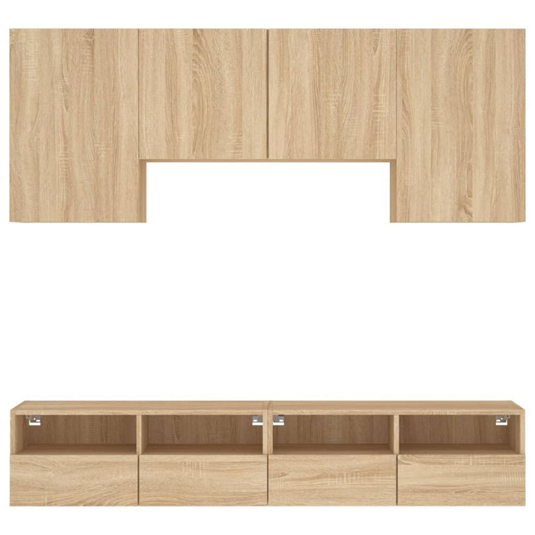 5-delige Tv-wandmeubelset bewerkt hout sonoma eikenkleurig