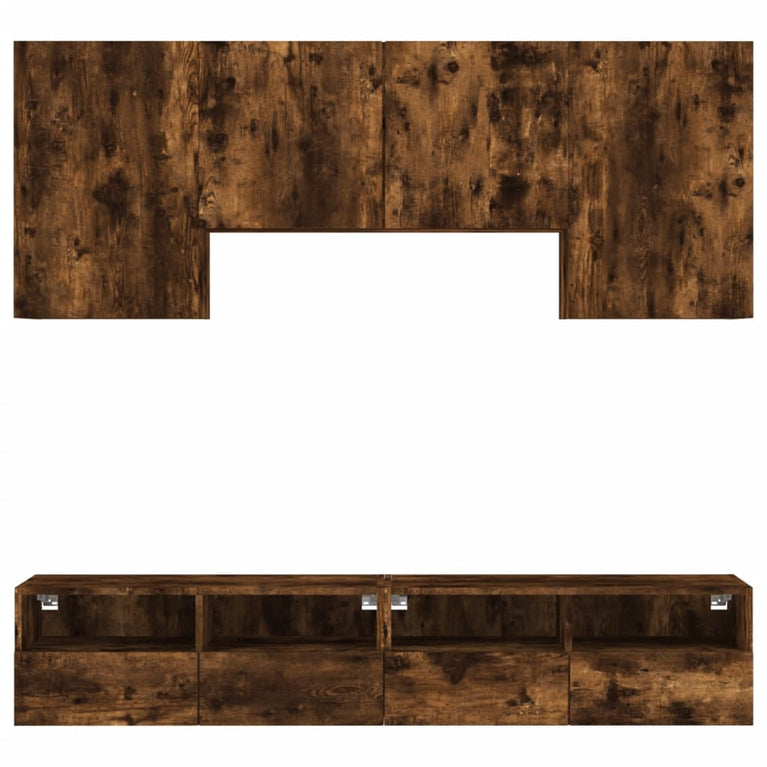 5-delige Tv-wandmeubelset bewerkt hout gerookt eikenkleurig