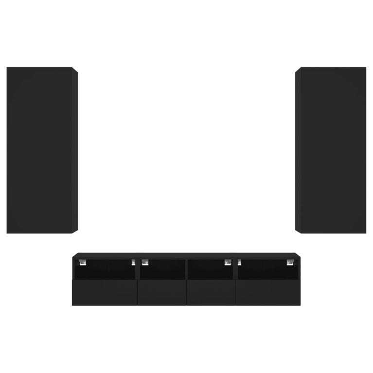 5-delige Tv-wandmeubelset bewerkt hout zwart