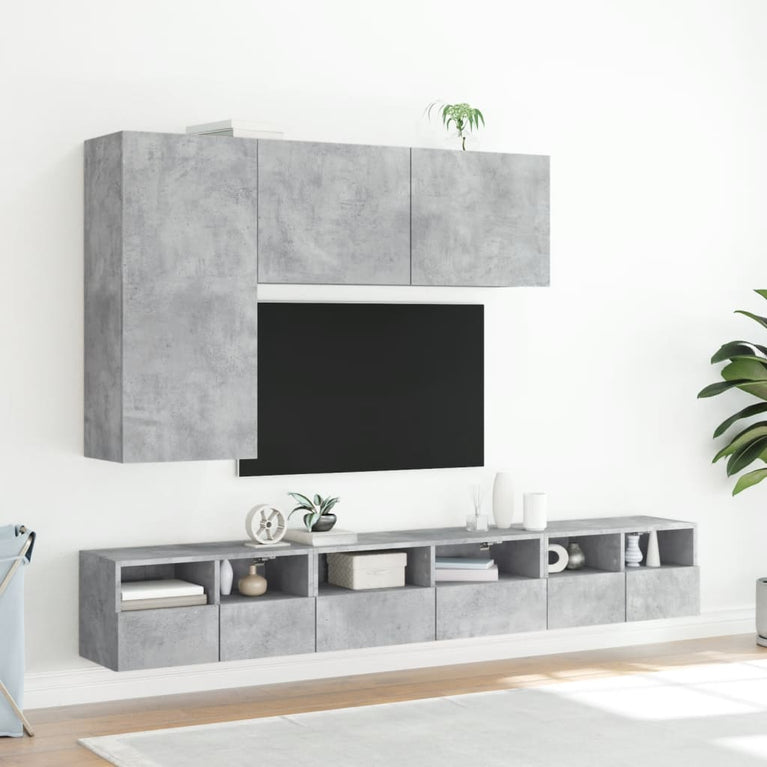 5-delige tv-wandmeubelset bewerkt hout betongrijs
