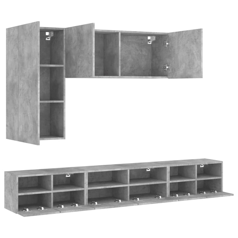 5-delige tv-wandmeubelset bewerkt hout betongrijs