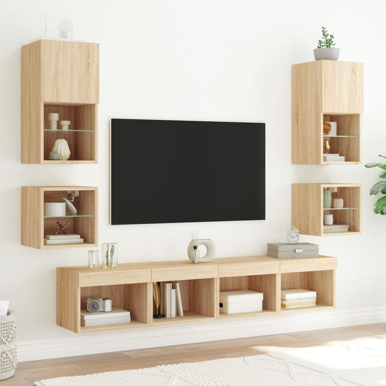 8-delige Tv-wandmeubelset met LED bewerkt hout sonoma eiken