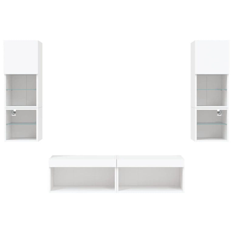 6-delige Tv-wandmeubelset met LED-verlichting bewerkt hout wit