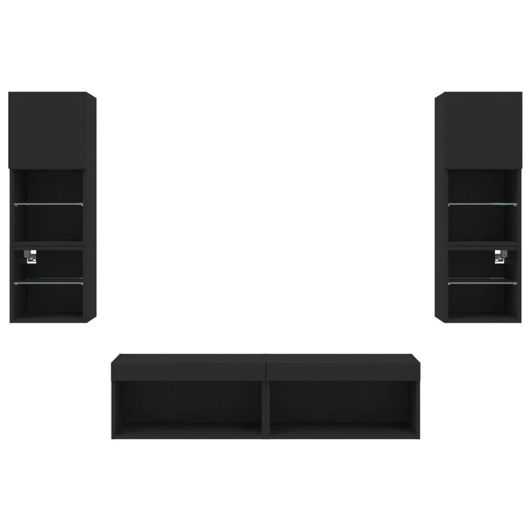 6-delige Tv-wandmeubelset met LED bewerkt hout zwart