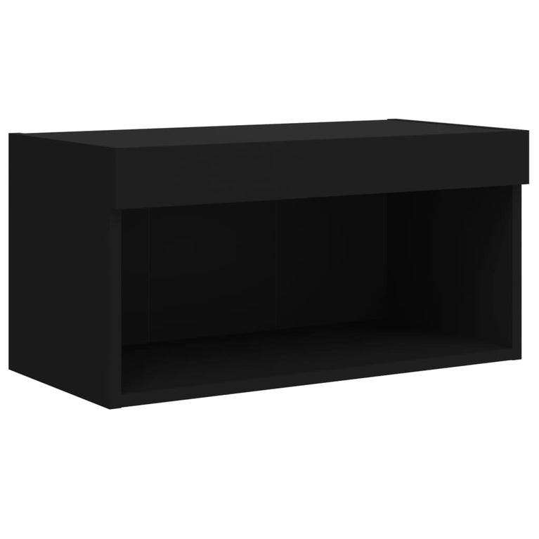 6-delige Tv-wandmeubelset met LED bewerkt hout zwart