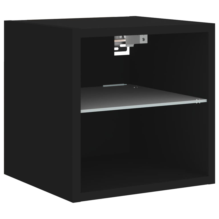 6-delige Tv-wandmeubelset met LED bewerkt hout zwart