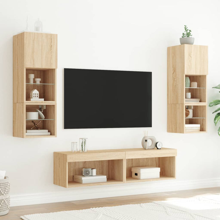 6-delige Tv-wandmeubelset met LED bewerkt hout sonoma eiken