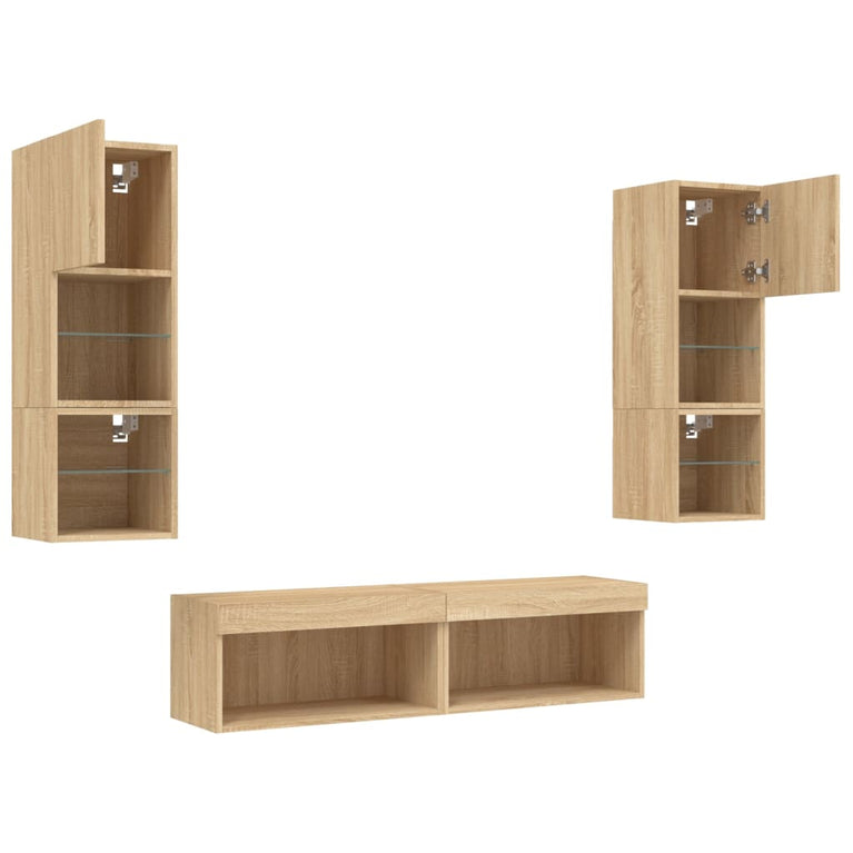6-delige Tv-wandmeubelset met LED bewerkt hout sonoma eiken