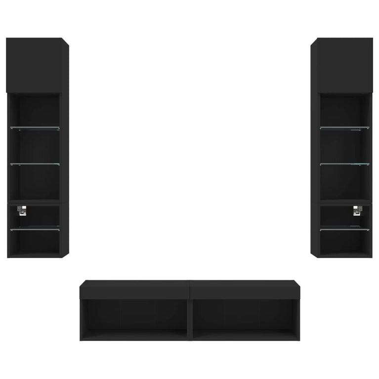 6-delige Tv-wandmeubelset met LED bewerkt hout zwart