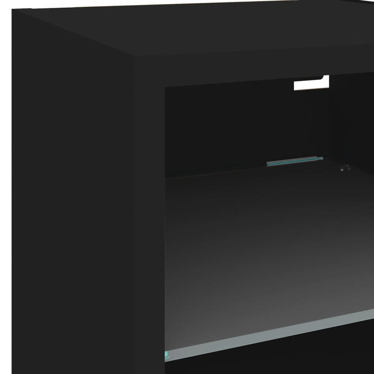 6-delige Tv-wandmeubelset met LED bewerkt hout zwart