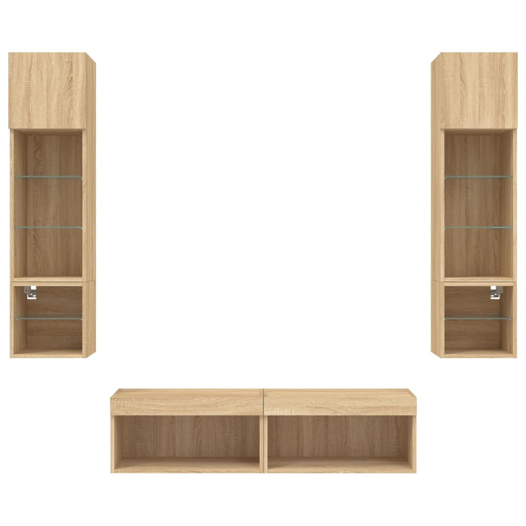 6-delige Tv-wandmeubelset met LED bewerkt hout sonoma eiken