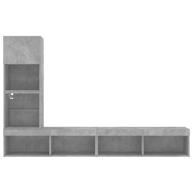 4-delige Tv-wandmeubelset met LED bewerkt hout betongrijs
