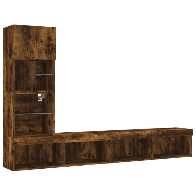 8-delige tv-wandmeubelset met LED bewerkt hout gerookt eiken
