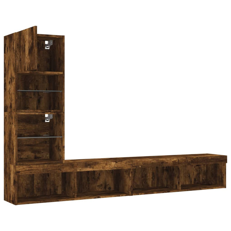 8-delige tv-wandmeubelset met LED bewerkt hout gerookt eiken