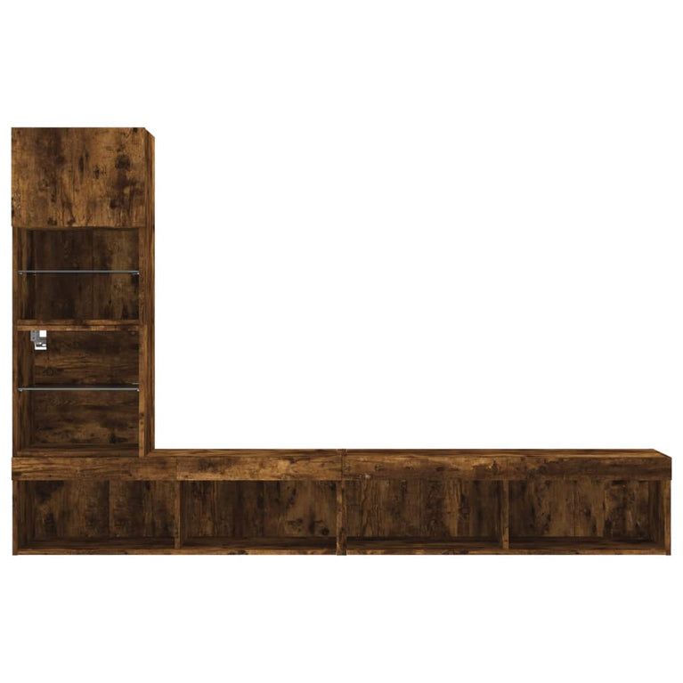 8-delige tv-wandmeubelset met LED bewerkt hout gerookt eiken