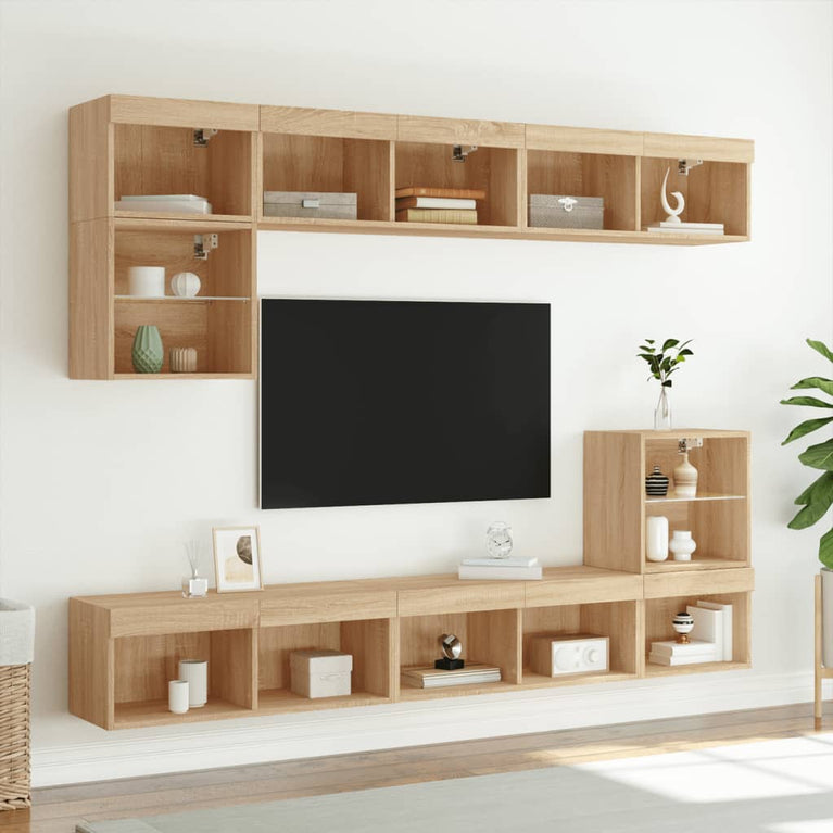 8-delige Tv-wandmeubelset met LED bewerkt hout sonoma eiken