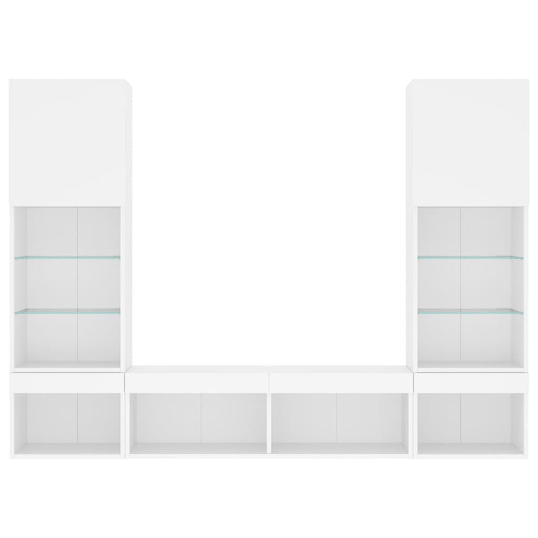 5-delige Tv-wandmeubelset met LED-verlichting bewerkt hout wit