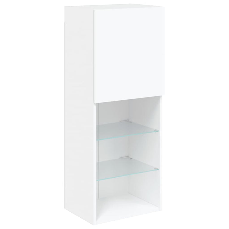 5-delige Tv-wandmeubelset met LED-verlichting bewerkt hout wit