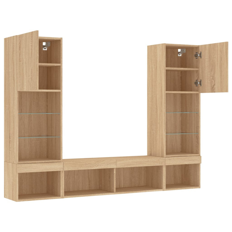 5-delige Tv-wandmeubelset met LED bewerkt hout sonoma eiken