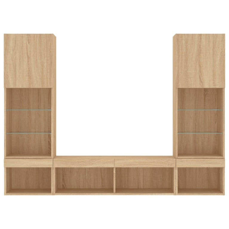 5-delige Tv-wandmeubelset met LED bewerkt hout sonoma eiken