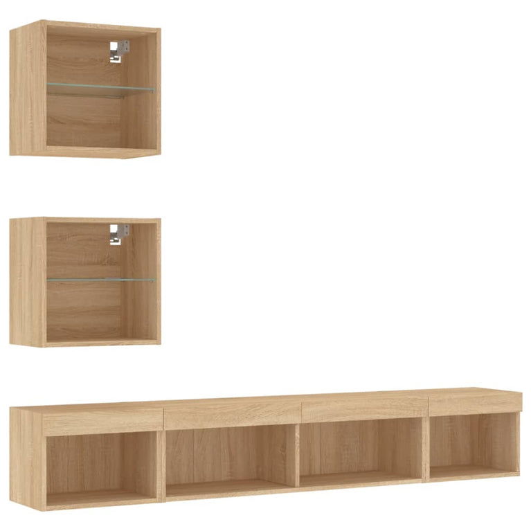 5-delige Tv-wandmeubelset met LED bewerkt hout sonoma eiken