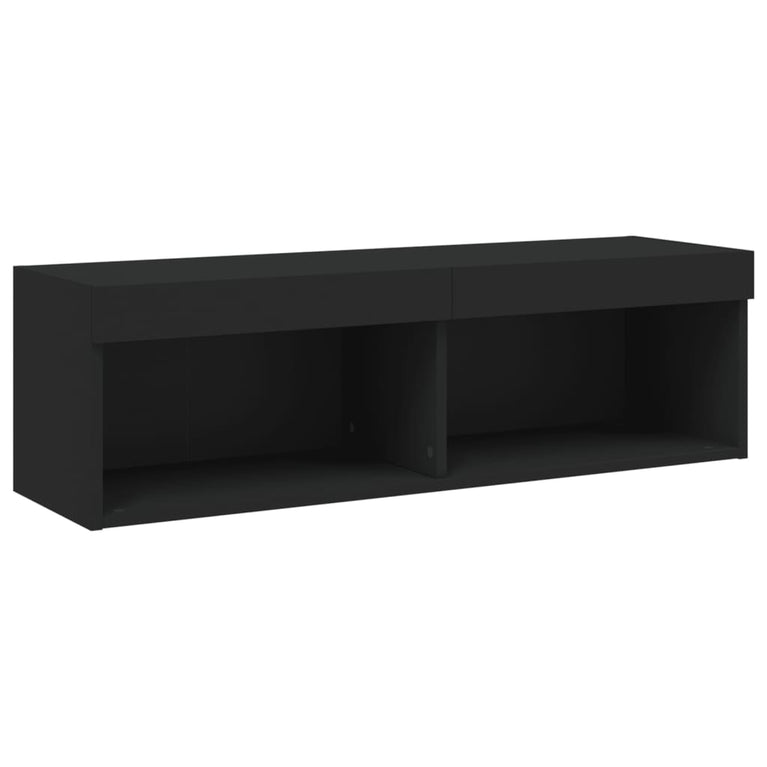 6-delige Tv-wandmeubelset met LED bewerkt hout zwart